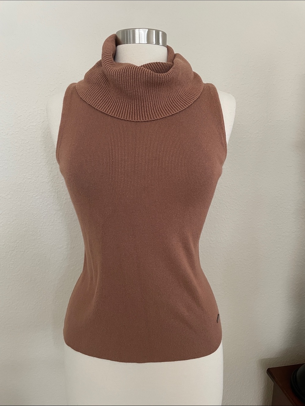 Tahari Sleeveless Cowl Neck Sweater Tank - Rust Brown